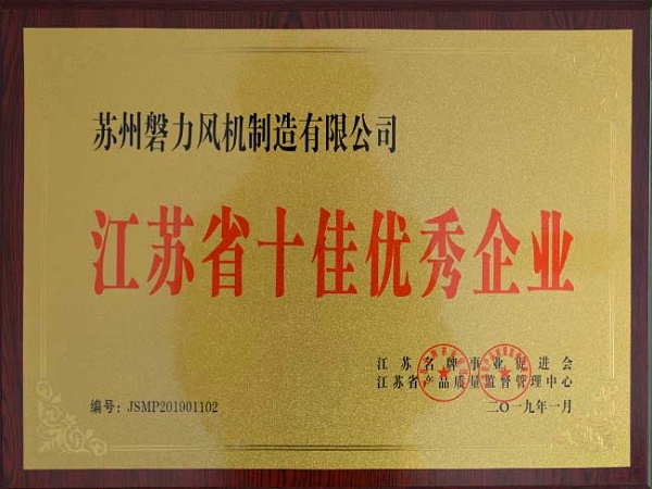 磐力风机：2019年江苏省十佳优秀企业